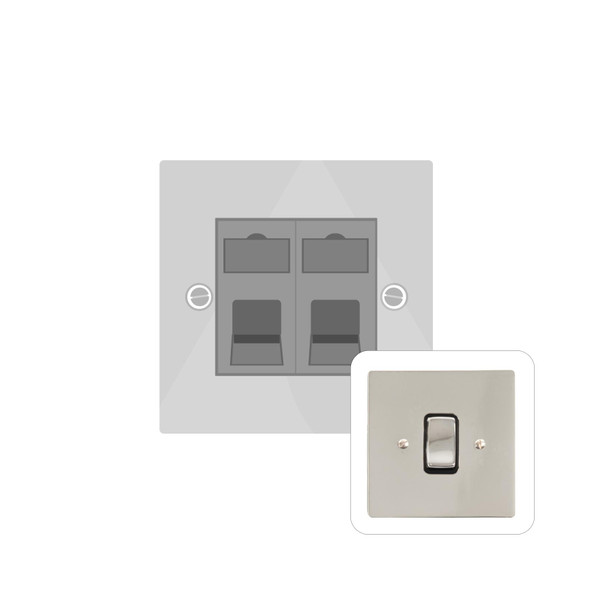 Stylist Grid Range 2 Gang Cat 6 in Polished Nickel - White Trim